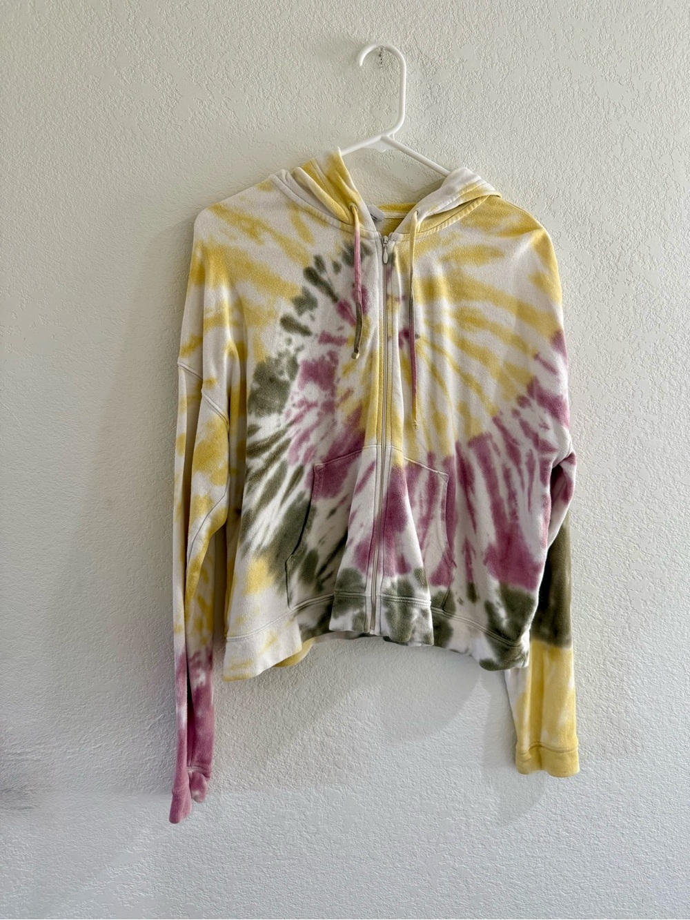 Old Navy Tie-Dye Zip Hoodie Shrug in Yellow, Pink & Green